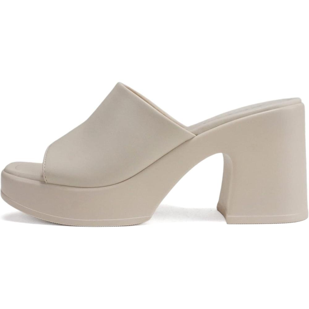 imageSoda TYPO  Women Open Square Toe Single Band Upper High Unit Block Heel Slide In SandalBone Pu