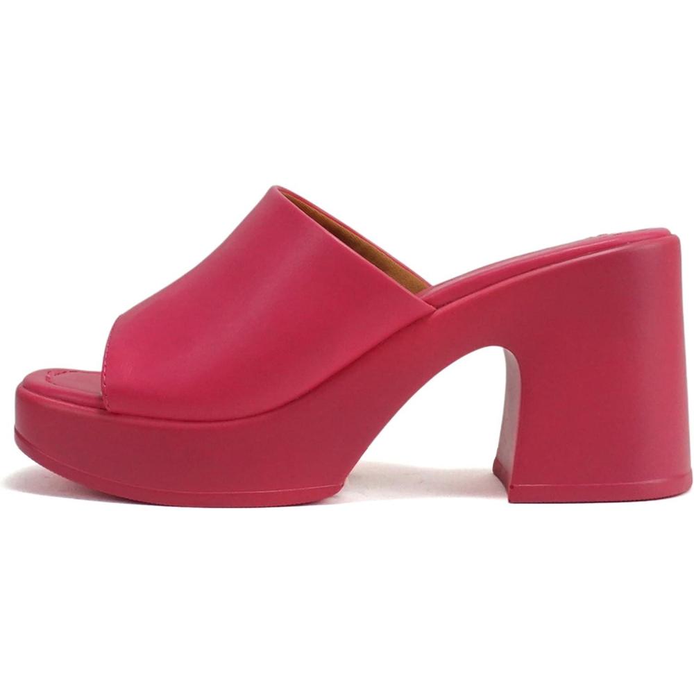 imageSoda TYPO  Women Open Square Toe Single Band Upper High Unit Block Heel Slide In SandalBright Fuchsia Pu