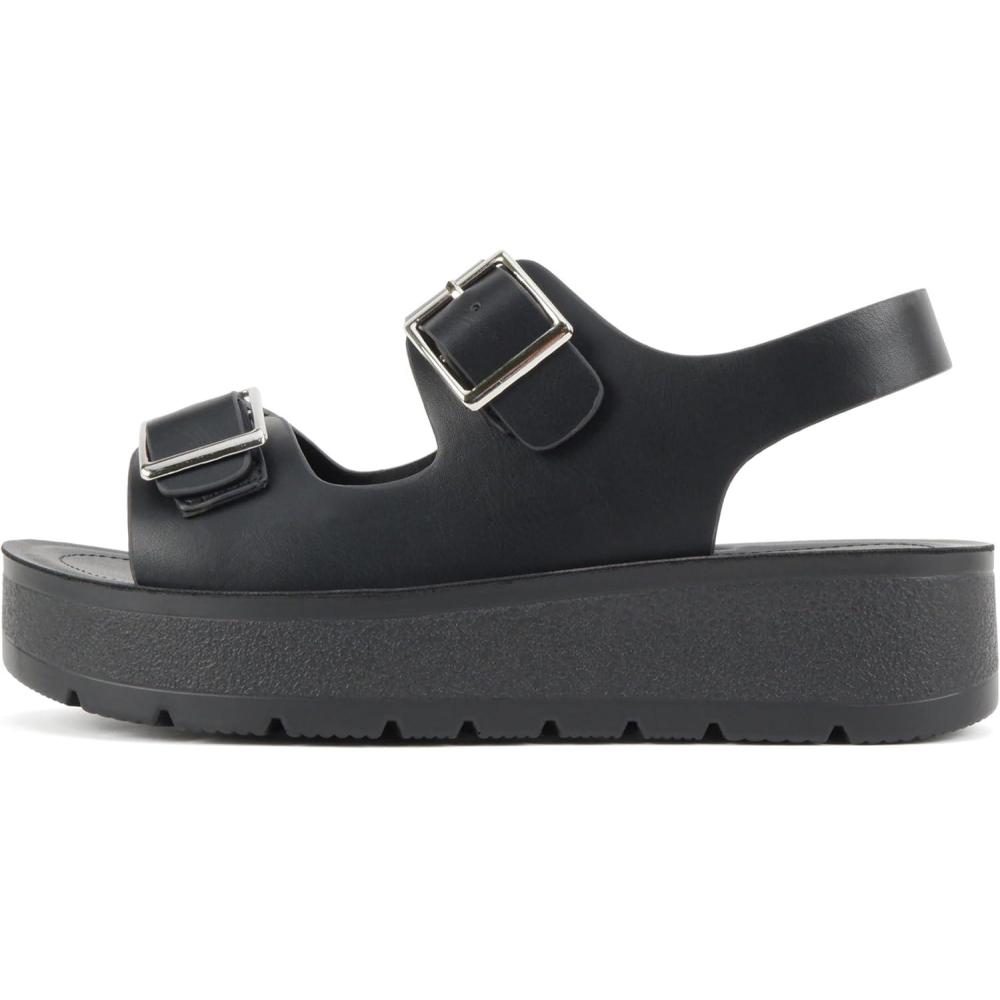 imageSoda Tangy  Women Round Toe Multi Band Flatform Slingback Sandal with Adjustable Buckle StrapsBlack Pu