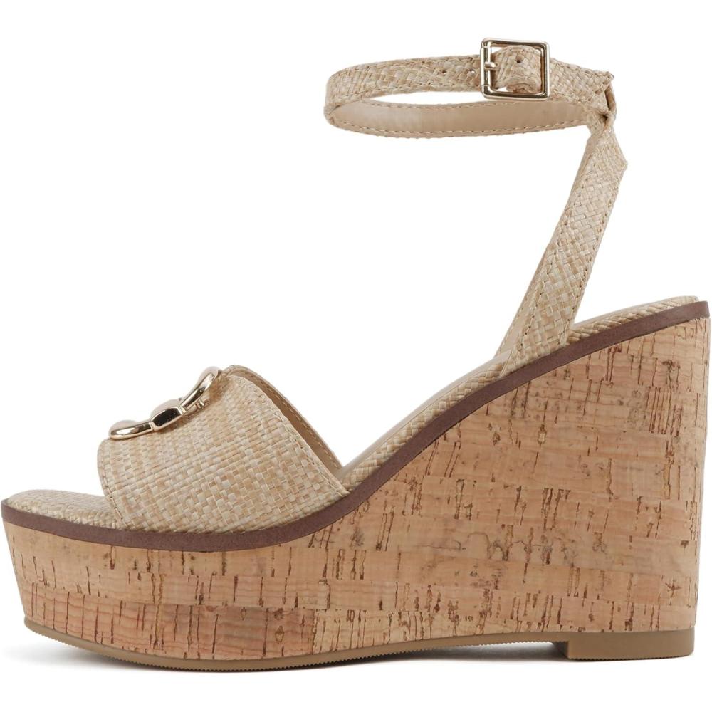 imageSoda Teens  Women Open Square Toe Single Band Wedge Sandal with Adjustable Ankle StrapRaffia Natural