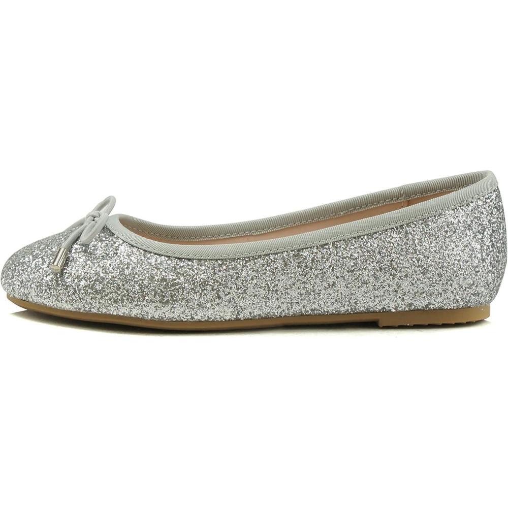 imageSoda Toast2 KidsChildrenGirls Fashion Classic Sparkly Glitter Mary Jane Flat Rounded Ballet ShoesSilver Glitter