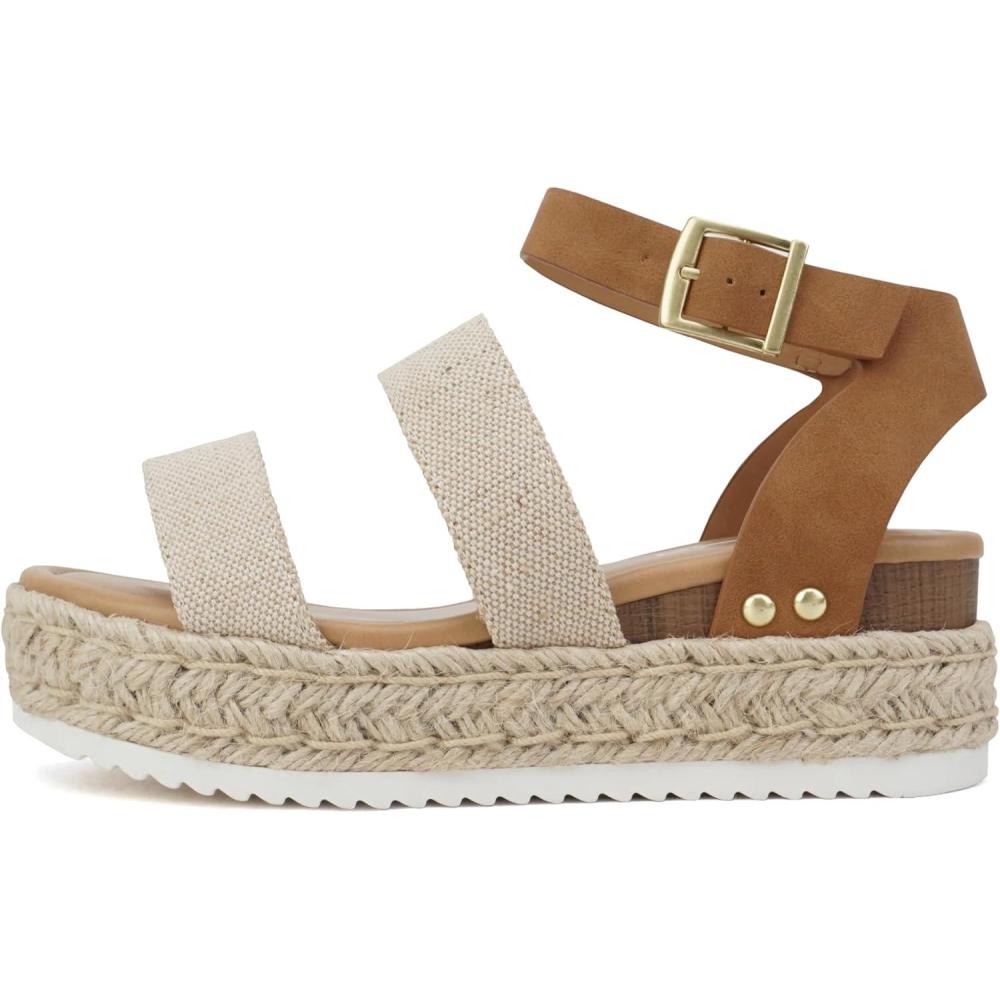 imageSoda Top Shoe Bryce Open Toe Buckle Ankle Strap Espadrilles Flatform Wedge Casual SandaBeige CanvasTan