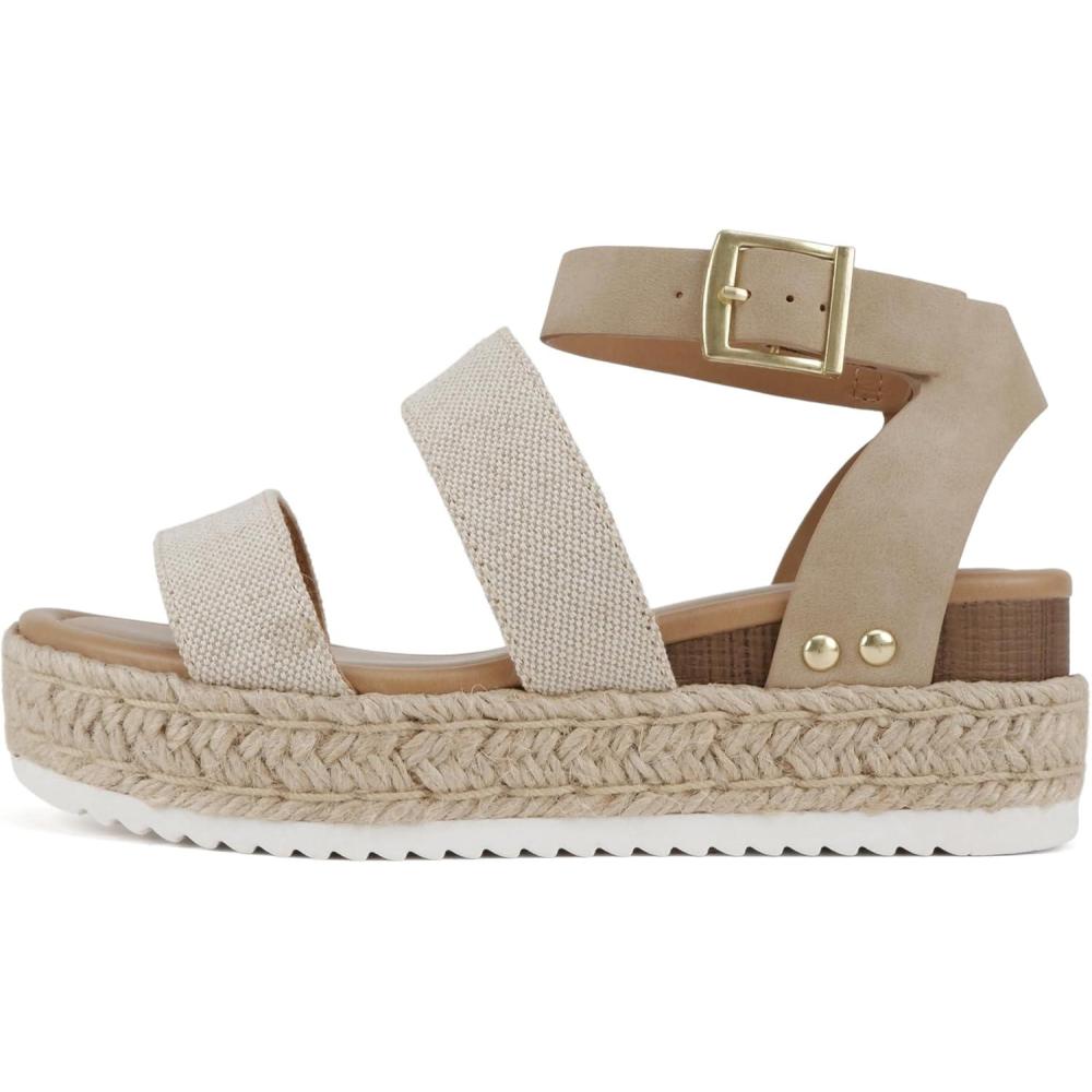 imageSoda Top Shoe Bryce Open Toe Buckle Ankle Strap Espadrilles Flatform Wedge Casual SandaBeige CanvasTaupe