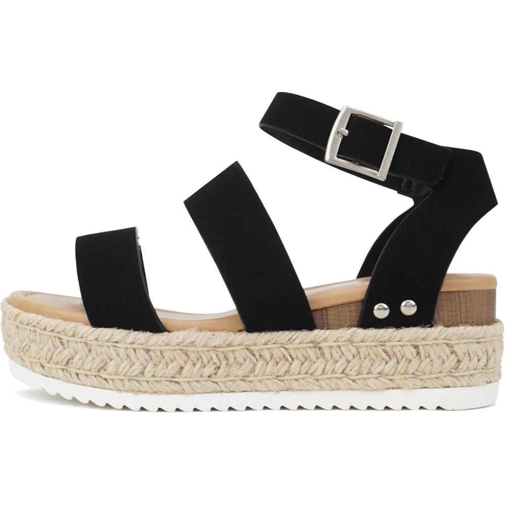 imageSoda Top Shoe Bryce Open Toe Buckle Ankle Strap Espadrilles Flatform Wedge Casual SandaBlack