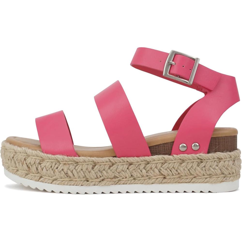 imageSoda Top Shoe Bryce Open Toe Buckle Ankle Strap Espadrilles Flatform Wedge Casual SandaHot Pink Pu