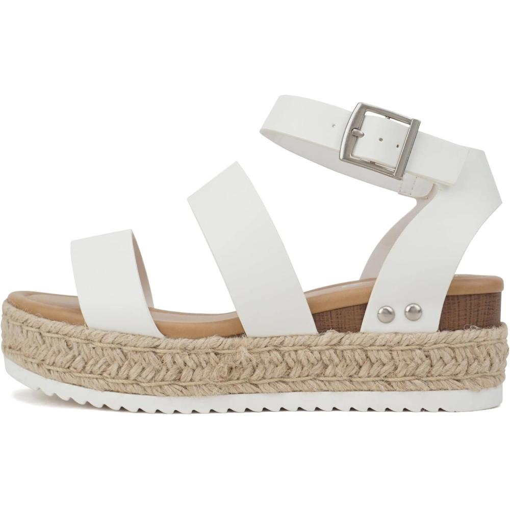 imageSoda Top Shoe Bryce Open Toe Buckle Ankle Strap Espadrilles Flatform Wedge Casual SandaWhite Pu