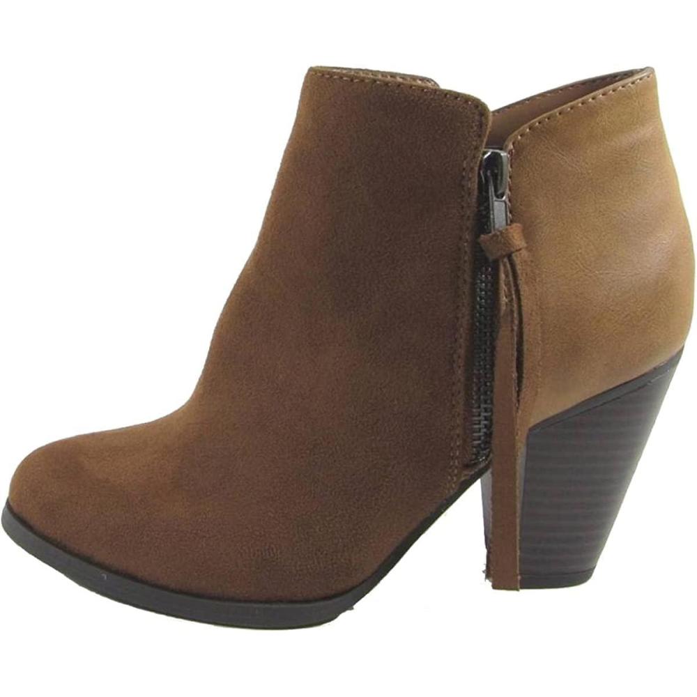 imageSoda Womens Ages Tassel Zip Chunky Heel BootieCognac