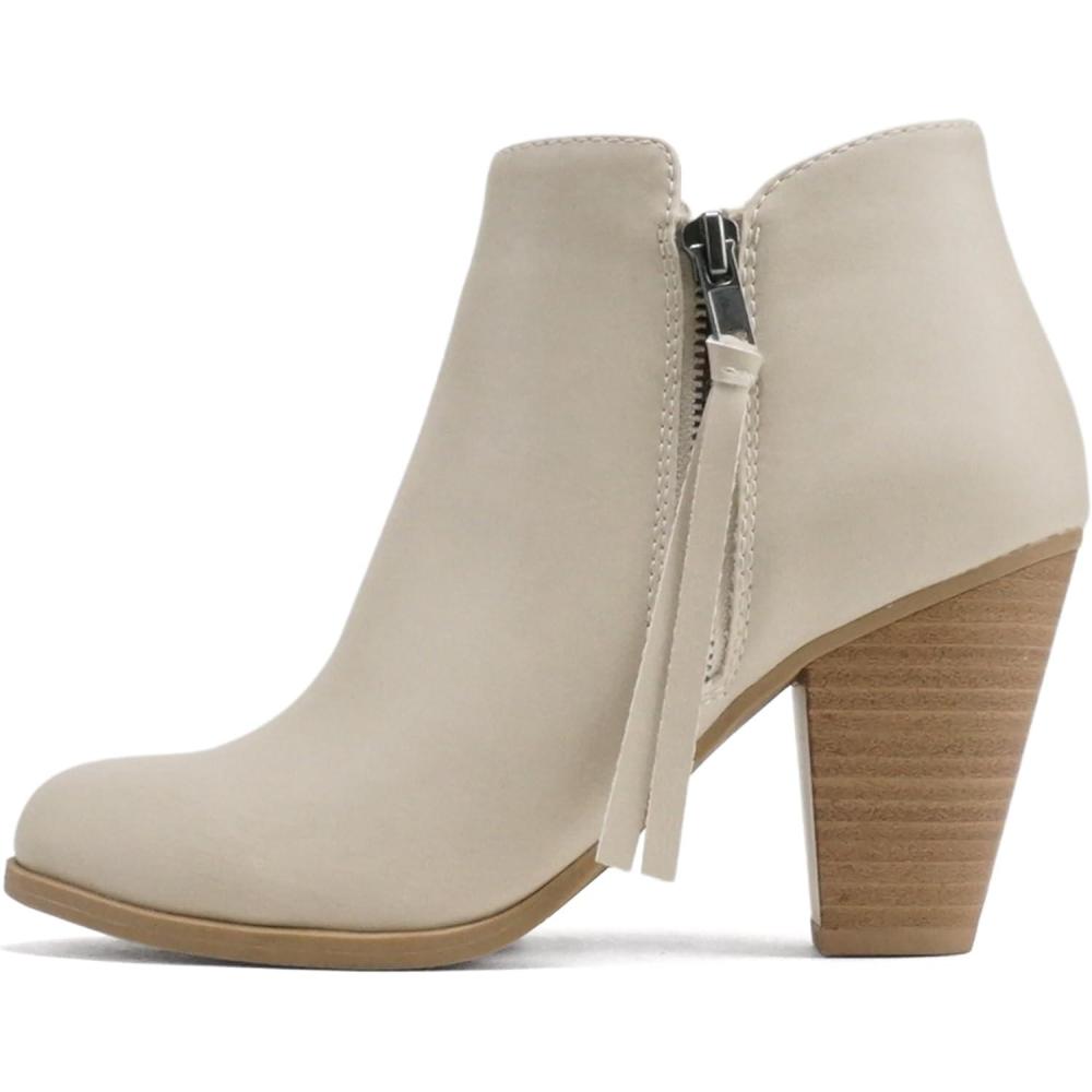 imageSoda Womens Ages Tassel Zip Chunky Heel BootieDark Nude Pu