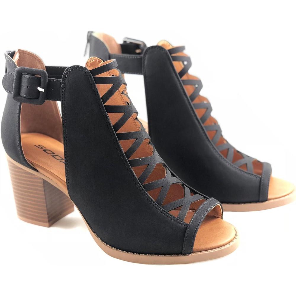 imageSoda Womens Fashion Aran Open Toe Heel SandalBlack Nbpu