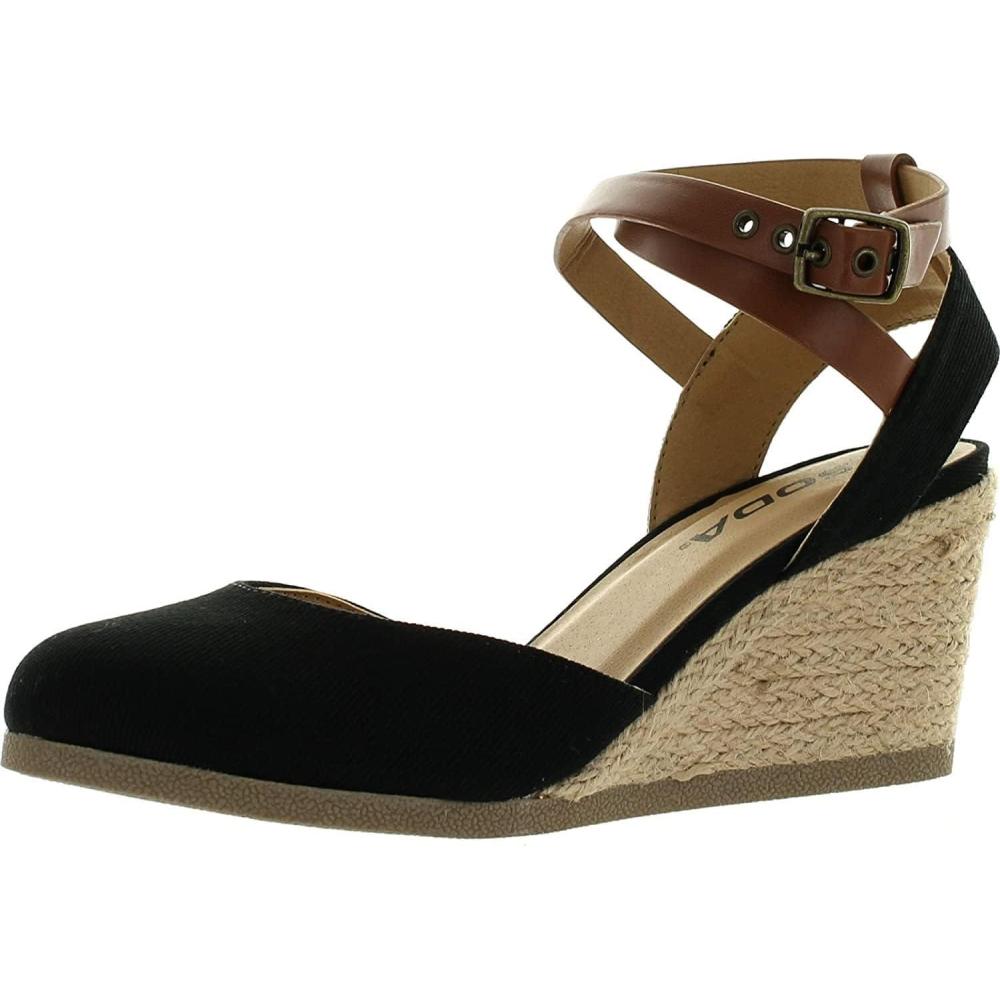 imageSoda Womens Request Closed Toe Espadrille Wedge SandalBlackDark Tan