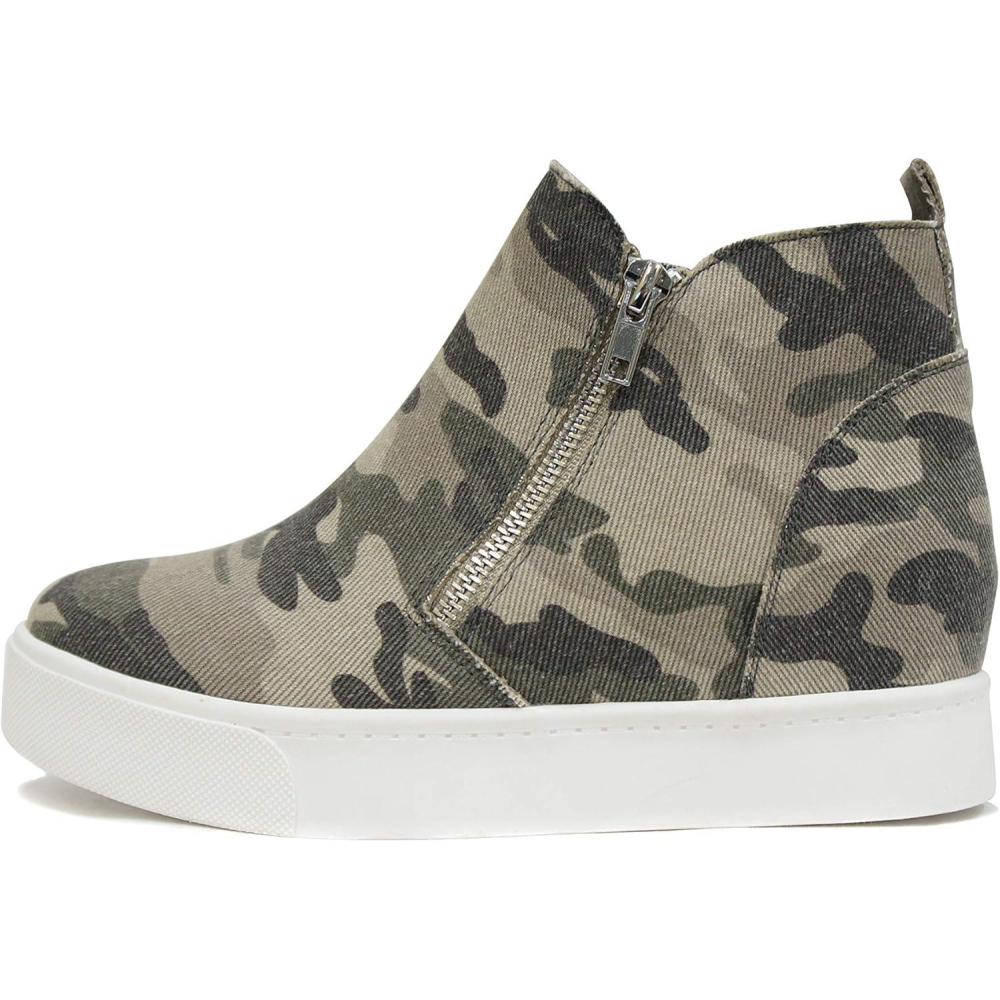 imageSoda Womens Taylor Nubuck Hight Top Slip On Fashion SneakersLight Khaki Camo