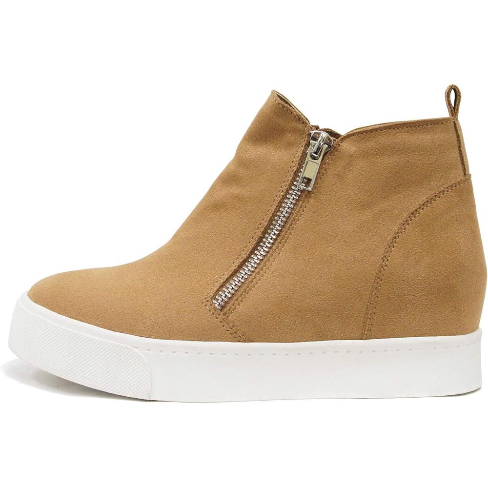 imageSoda Womens Taylor Nubuck Hight Top Slip On Fashion SneakersMid Tan
