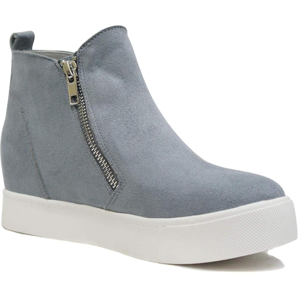 imageSoda Womens Taylor Nubuck Hight Top Slip On Fashion SneakersSteel Blue