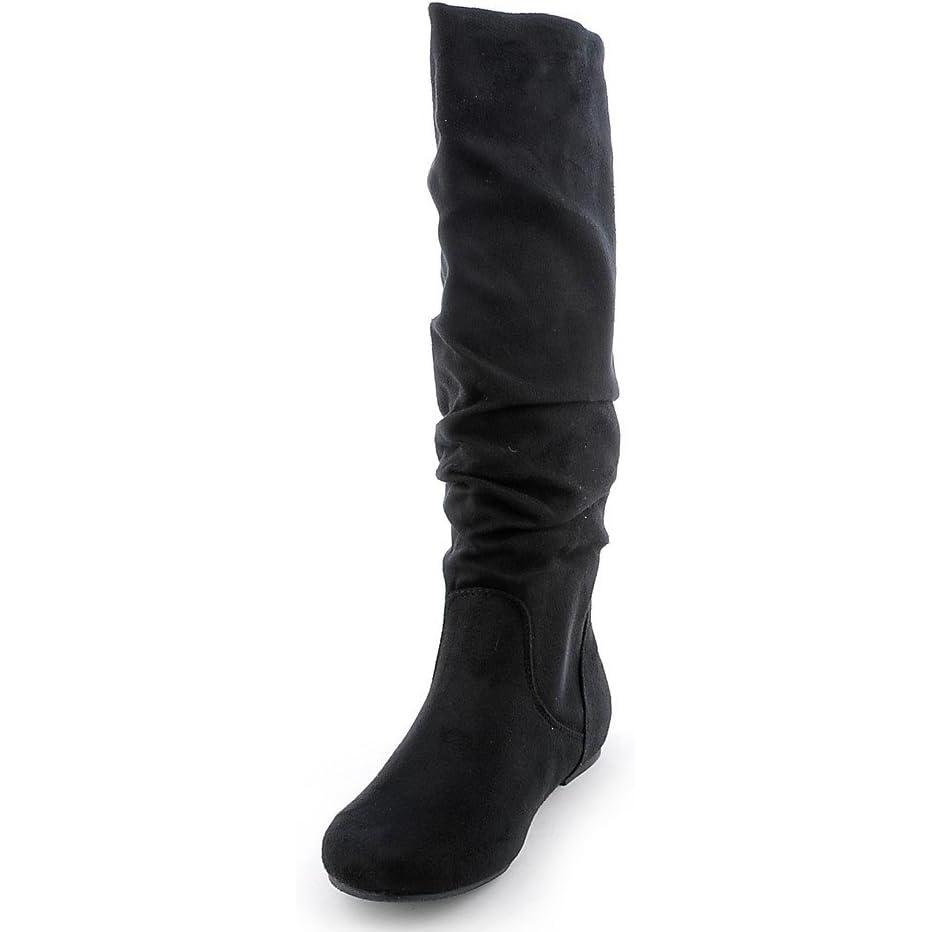 imageSoda Womens Zuluu Slouchy Faux Leather Knee HIgh Flats BootsBlack