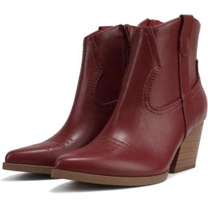 Soda “ABEAM” ~ Women Pointed Toe Medium Heel Ankle Shaft Western Boot Bootie with Side Zipper(Burgundy Pu)