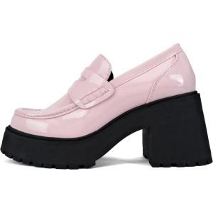 Soda “AMP” ~ Women Round Toe Slip-On Lug Sole High Heel Penny Loafer Shoe(Light Pink Patent)