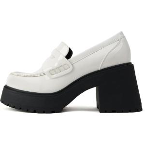 Soda “AMP” ~ Women Round Toe Slip-On Lug Sole High Heel Penny Loafer Shoe(White Patent)