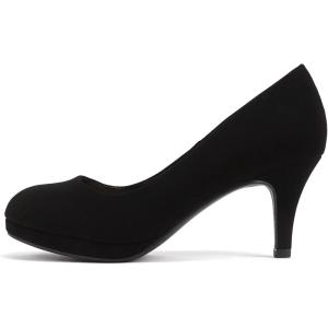Soda “ANDI” ~ Women Closed Round Toe Slip-On Comfortable Cushion Insole Mid Heel Pump Shoe(Black Nubuck)