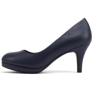 Soda “ANDI” ~ Women Closed Round Toe Slip-On Comfortable Cushion Insole Mid Heel Pump Shoe(Navy Pu)