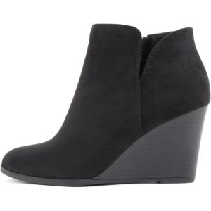 Soda Ability – Mid Ankle Bootie w/Split Shaft and Zipper Stacked Wedge Heel(Black Imsu)