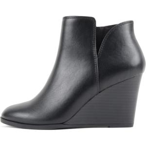 Soda Ability – Mid Ankle Bootie w/Split Shaft and Zipper Stacked Wedge Heel(Black Pu)