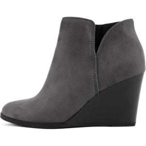 Soda Ability – Mid Ankle Bootie w/Split Shaft and Zipper Stacked Wedge Heel(Grey Imsu)