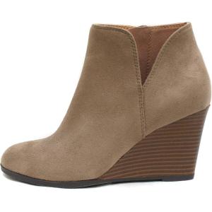 Soda Ability – Mid Ankle Bootie w/Split Shaft and Zipper Stacked Wedge Heel(Warm Taupe)