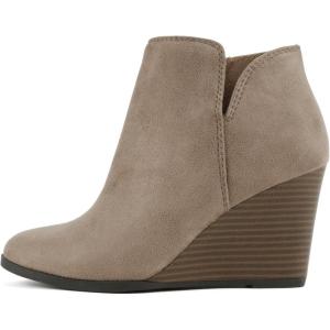 Soda Ability – Mid Ankle Bootie w/Split Shaft and Zipper Stacked Wedge Heel(W-taupe Imsu)