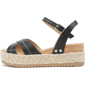 Soda “Abound” ~ Women Round Open Toe Crisscross Band Sandal with Adjustable Ankle Strap(Black Pu)