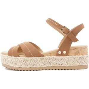 Soda “Abound” ~ Women Round Open Toe Crisscross Band Sandal with Adjustable Ankle Strap(Light Cognac)