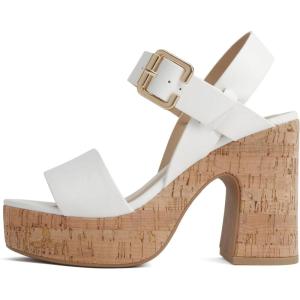 Soda “Annual” ~ Women Open Round Toe Single Band High Heel Notch Wedge Sandals with Adjustable Ankle Strap(White Pu)