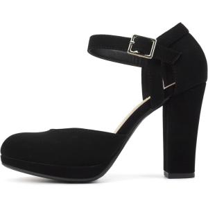 Soda “Ayden” ~ Women Mary Jane Ankle Strap Cushion High Heel Pump Shoe(Black Nbpu T)