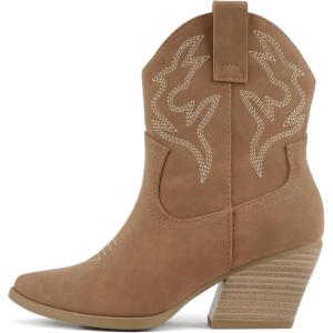 Soda “BLAZING” ~ Women Western Bootie Pointe Toe with Low Heel (Wide Fit Available)(L-cognac Nubuck)