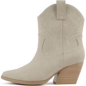 Soda “BLAZING” ~ Women Western Bootie Pointe Toe with Low Heel (Wide Fit Available)(Sand Nubuck)