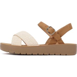 Soda CHESTER ~ Women Flat Sandals Flatform Ankle Buckle Criss Cross Band Straps Sandals Shoes(Nude Raffia/Tan)