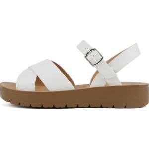 Soda CHESTER ~ Women Flat Sandals Flatform Ankle Buckle Criss Cross Band Straps Sandals Shoes(White)