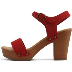Soda CHIVAS ~ Women’s Bold Buckles Studded Wedge Sandal(Lipstick Nbpu)
