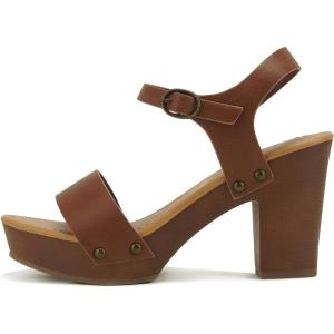 Soda CHIVAS ~ Women’s Bold Buckles Studded Wedge Sandal(Tan Ts)