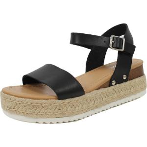 Soda CLIP ~ Women Open Toe Ankle Strap Platform Espadrille Sandal(Beige)