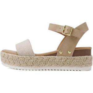 Soda CLIP ~ Women Open Toe Ankle Strap Platform Espadrille Sandal(Beige Canvas/Taupe)