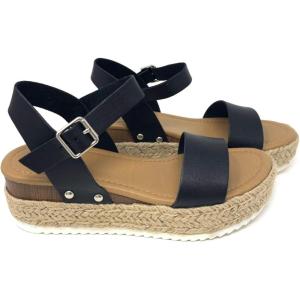 Soda CLIP ~ Women Open Toe Ankle Strap Platform Espadrille Sandal(Black C)