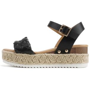 Soda CLIP ~ Women Open Toe Ankle Strap Platform Espadrille Sandal(Braided Black)