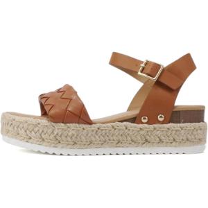 Soda CLIP ~ Women Open Toe Ankle Strap Platform Espadrille Sandal(Braided Cognac)
