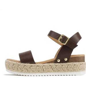 Soda CLIP ~ Women Open Toe Ankle Strap Platform Espadrille Sandal(Brown)