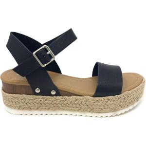 Soda CLIP ~ Women Open Toe Ankle Strap Platform Espadrille Sandal(Clip-blk)
