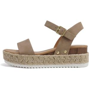 Soda CLIP ~ Women Open Toe Ankle Strap Platform Espadrille Sandal(Dark Natural Nubuck)
