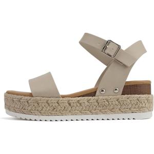 Soda CLIP ~ Women Open Toe Ankle Strap Platform Espadrille Sandal(Dark Nude Pu)