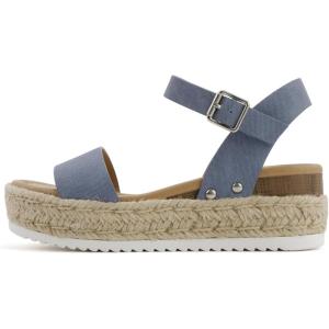Soda CLIP ~ Women Open Toe Ankle Strap Platform Espadrille Sandal(Denim Blue)