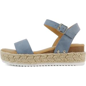 Soda CLIP ~ Women Open Toe Ankle Strap Platform Espadrille Sandal(Dusty Blue)