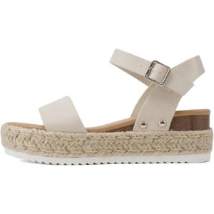 Soda CLIP ~ Women Open Toe Ankle Strap Platform Espadrille Sandal(Ivory Pu)